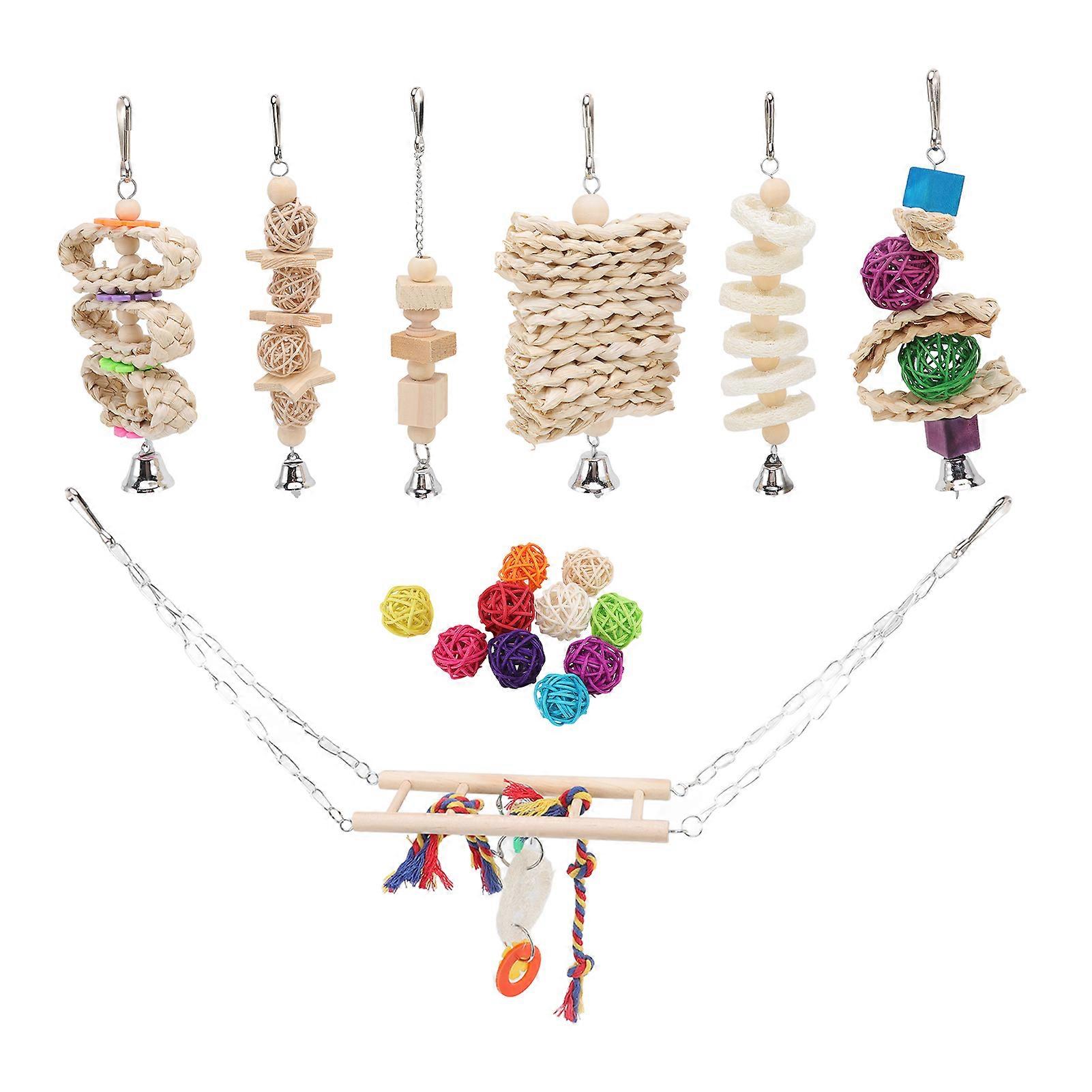 Jouets d’oiseaux Pont d’escalade coloré Perroquets Balançoire jouet à mâcher avec cloche pour perruches calopsittes Inséparables