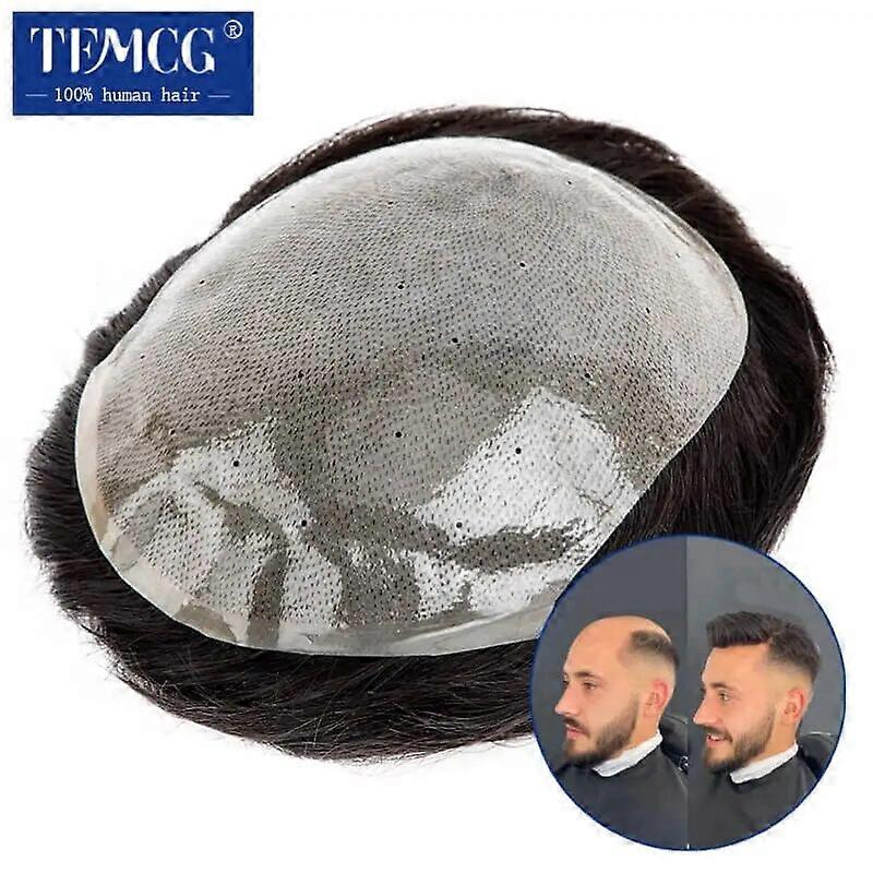 Redkid Thin Skin Base Male Hair Prosthesis 100% Human Hair Replacement Mens Toupee Breathable Men To