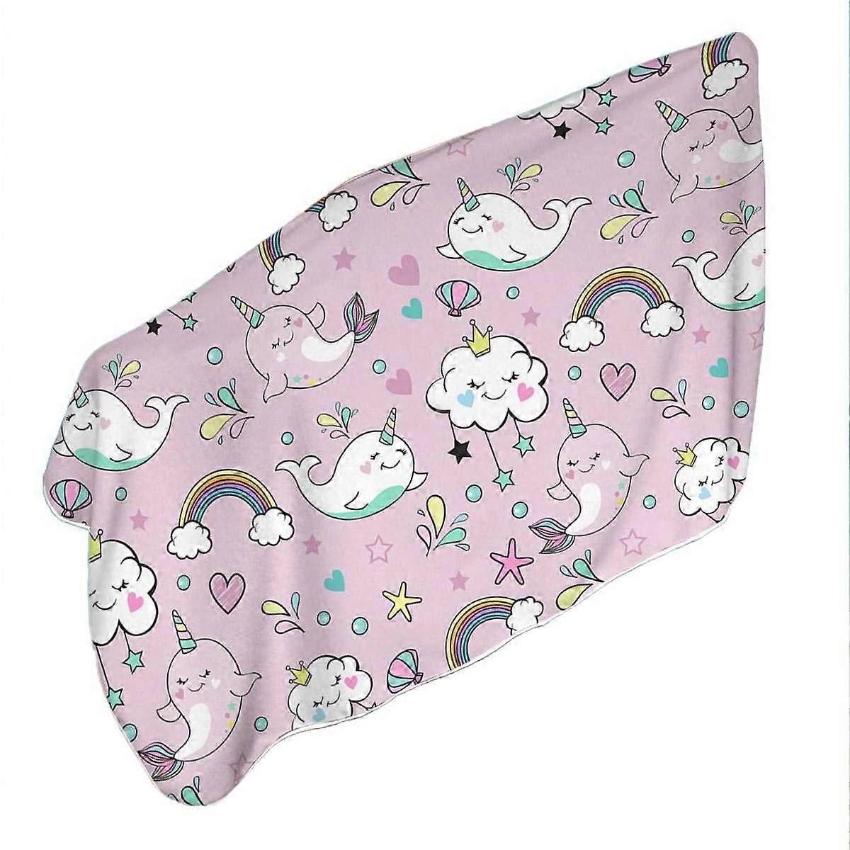 Rainbow Whales and Clouds Microfiber Beach Towel