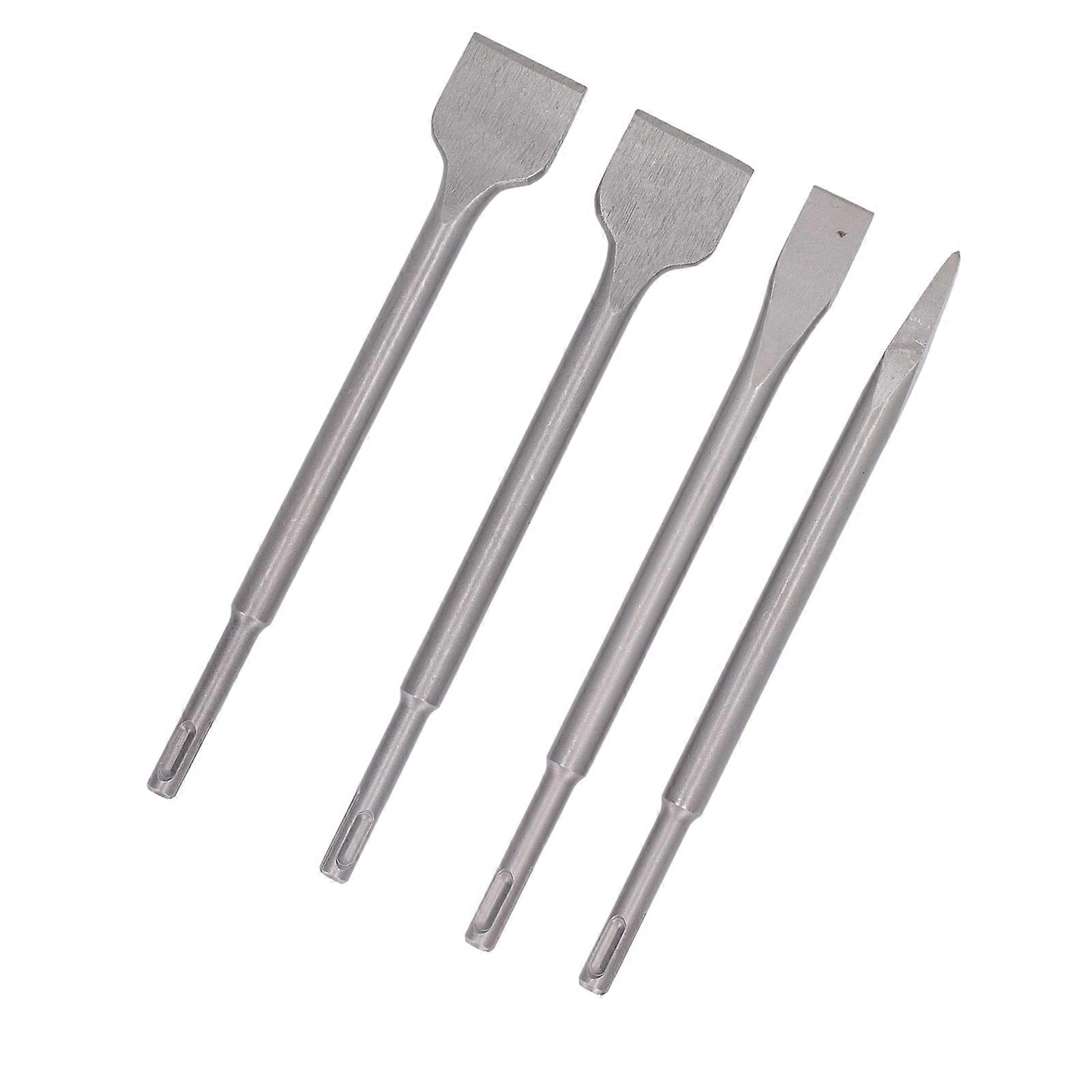 4PCS Electric Hammer Chisels Round Shank Point and Flat Chisel Set for Stone Concrete Brick Wall