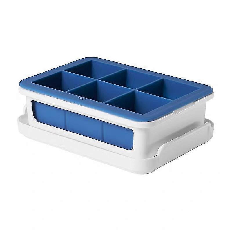 Ice cube tray with silicone lid, large format, for 6 large ice cubes of 4.4 cm