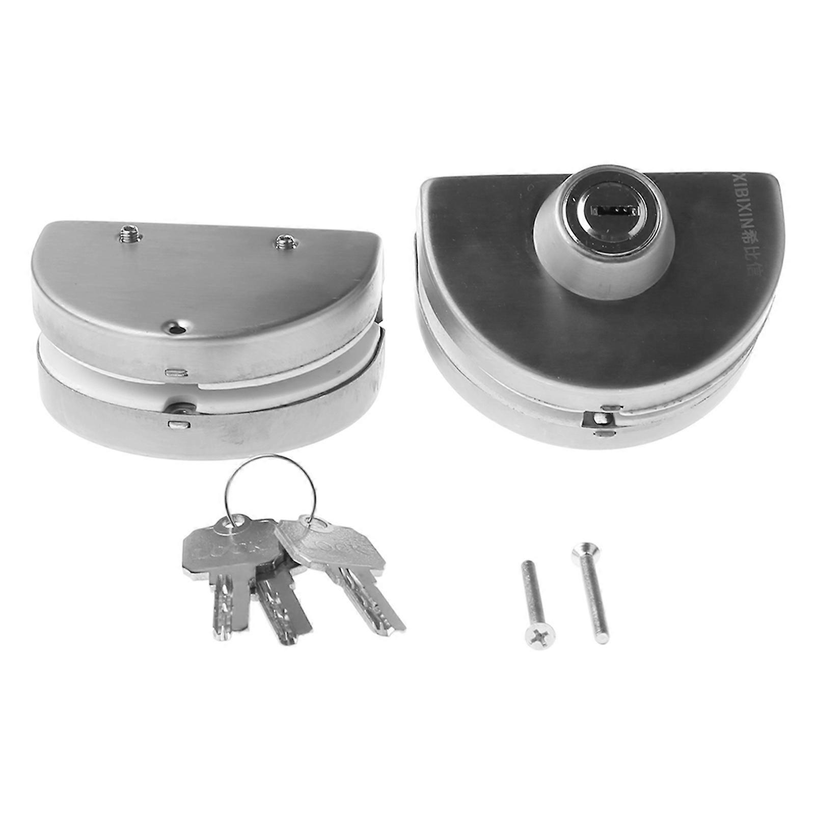 Glass Door Lock Brushed Finish Stainless Steel Double Bolts Swing Push Sliding Control No Drill Anti-Theft Security Lock with Keys for Home Office Fit