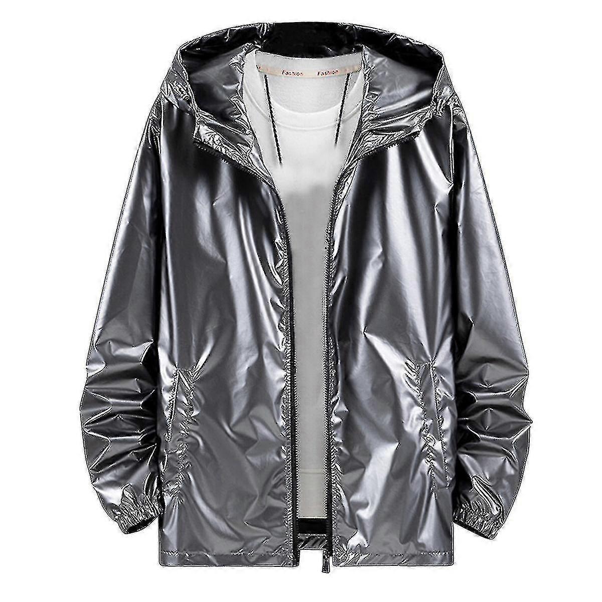 Mens Shiny Waterproof Hooded Jacket