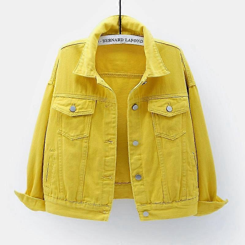 Spring and Autumn Color Large Size Denim Jacket Women's Short Korean Version Loose Bf Long-sleeved Jacket Student Top