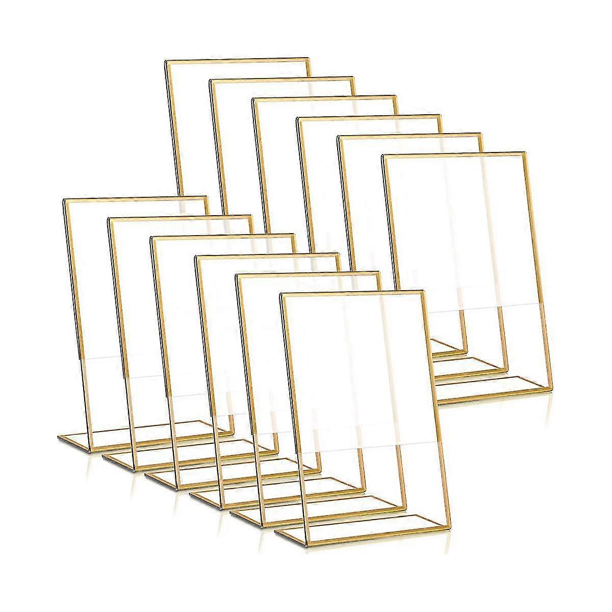 12pcs Cadre en or Support d’enseigne en acrylique Porte-numéro de table de mariage Menu incliné Support double face, 4
