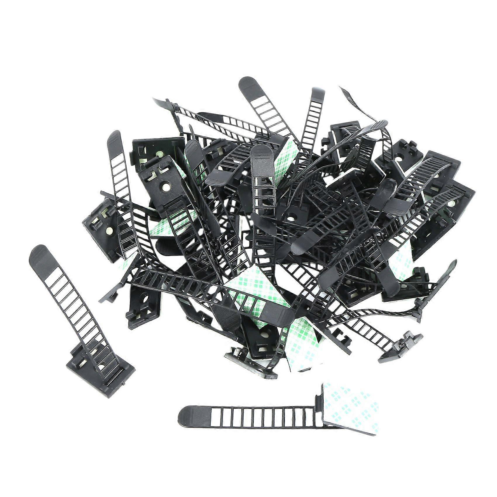 50Pcs 2 Sizes Adjustable Self-Adhesive Nylon Cable Ties Cord Clamp for wire management, Large and S