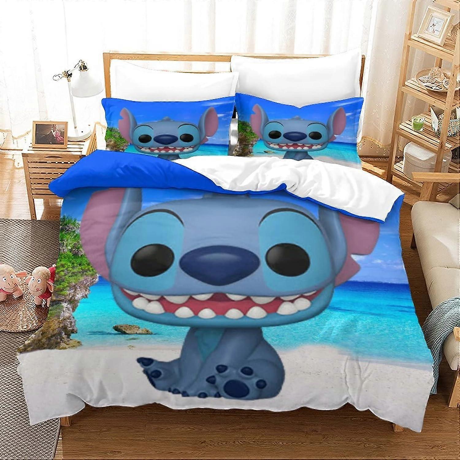 Stitch Animated Characters Bedding Set with Lilo & Stitch Soft Microfiber Duvet Cover and Pillowcase with Zipper Closure for