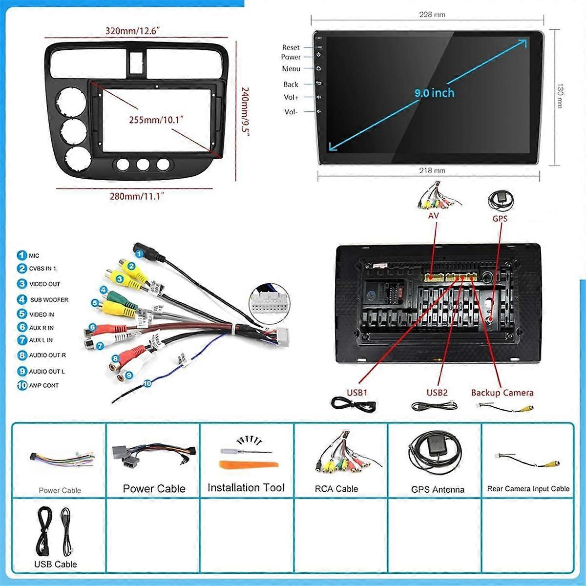 2G+64G Android 13 9In Car Stereo Wireless Carplay Android Auto for 2001-2005,Bluetooth WiFi FM Back