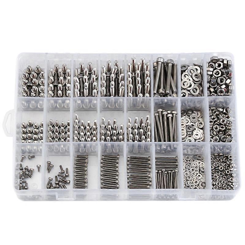 1080PCS M2// Stainless Steel Hex Socket Bolt and Nuts Set Fastener Hardware Hexagon Socket Head Cap