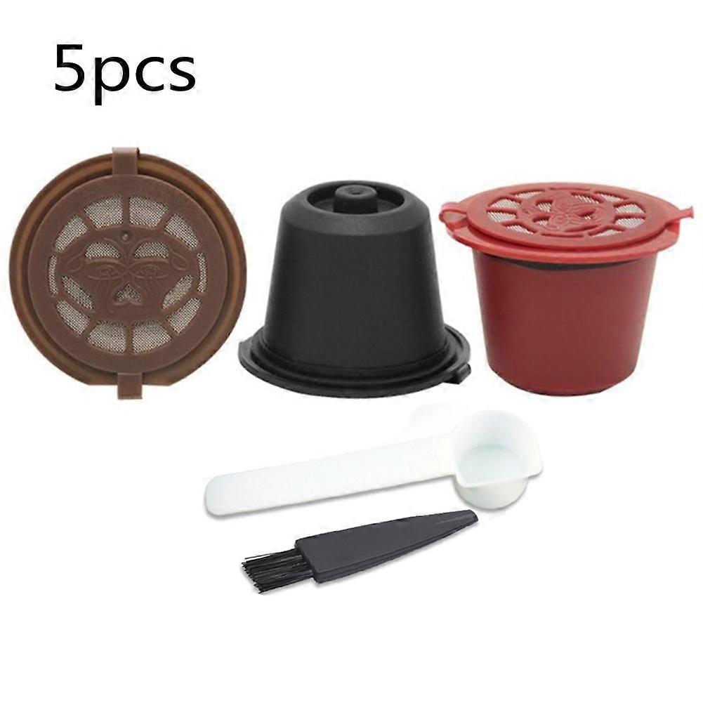 5pc Reusable Compatible Capsule For Nespresso Coffee Machine Refillable Coffee Filter With 1*Spoon 1*Brush Home Coffeeware