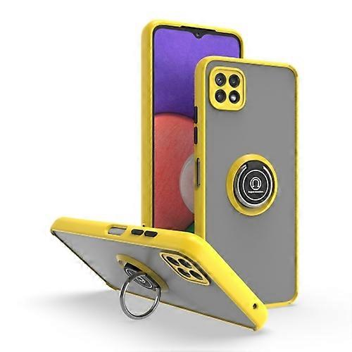 For Samsung Galaxy A22 5G Q Shadow I Ring Kickstand PC and TPU Hybrid Phone Case