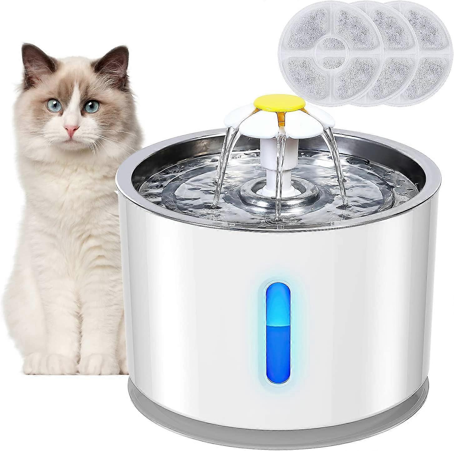 ZK-Cat Dog Water Fountain 2.4L, Quiet Cat Water Fountain with LED Water Level Window and 3 Activated Carbon Filter
