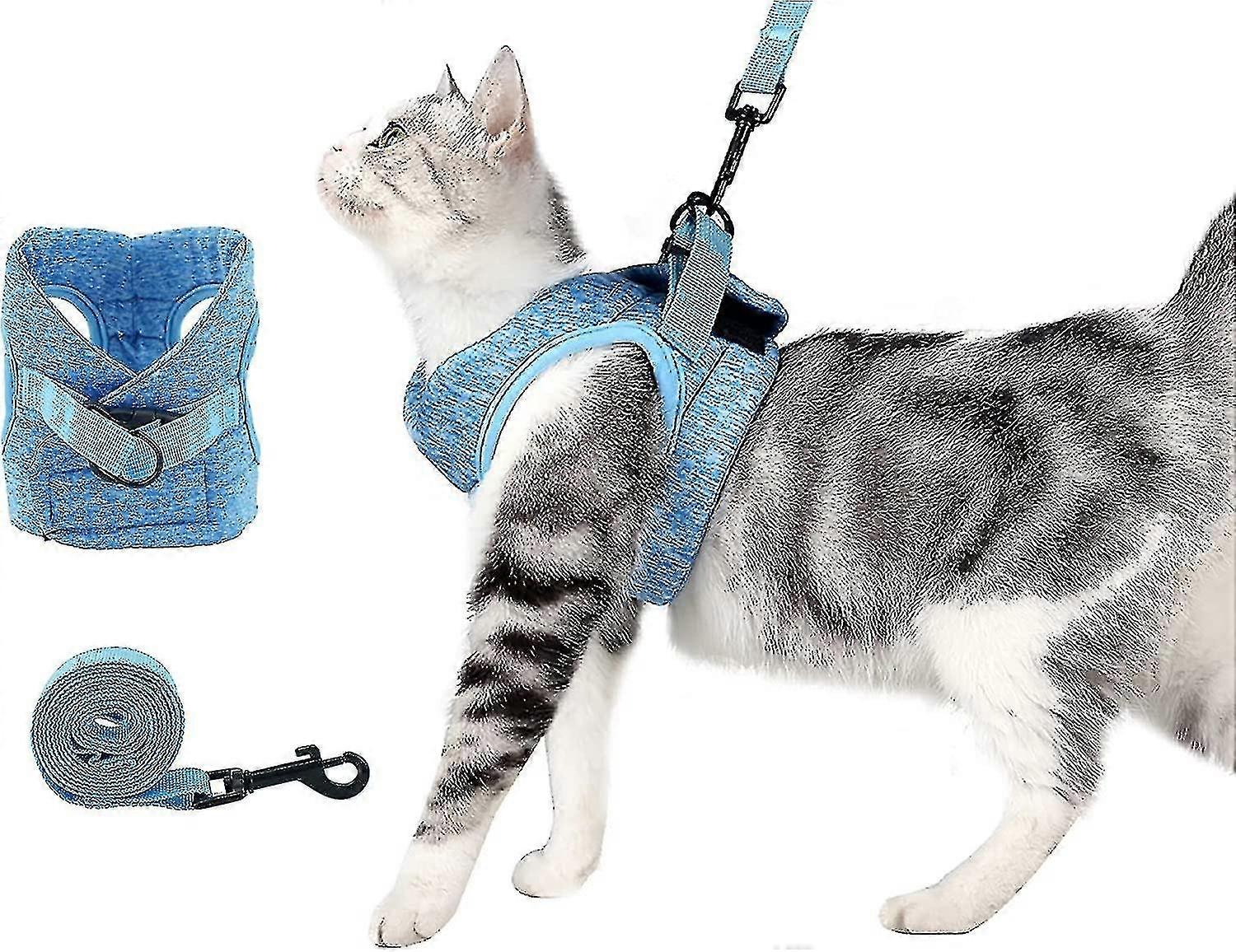 Blue Cat Harness And Leash Suit, Comfortable Outdoor Jacket For Pet Kittens, Dogs And Rabbits In Size S