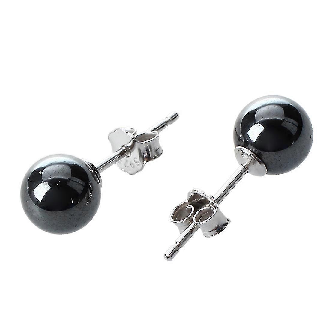 Hematite + 925 Sterling Silver Earrings Ear Studs 0.23" Hot