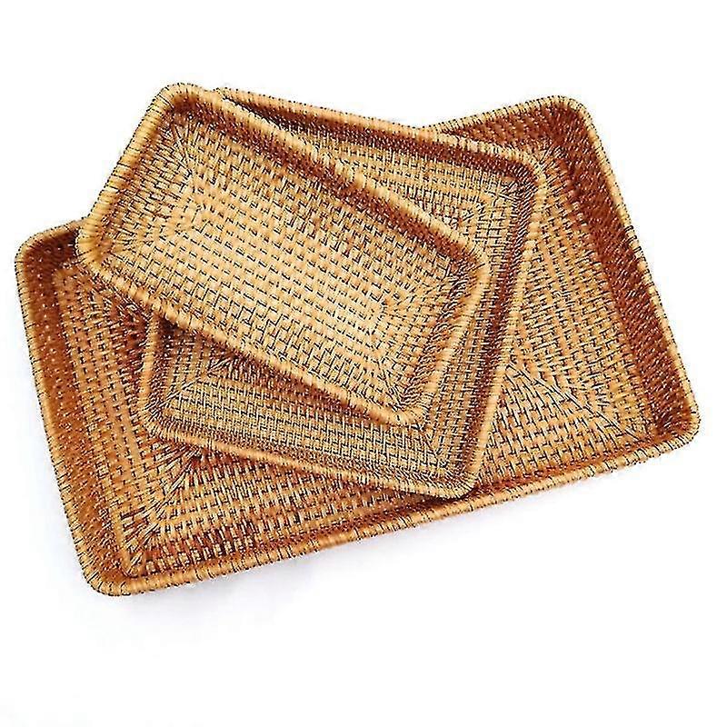 Rattan Wicker Serving Tray Rectangular Decorative Organizer For Snack