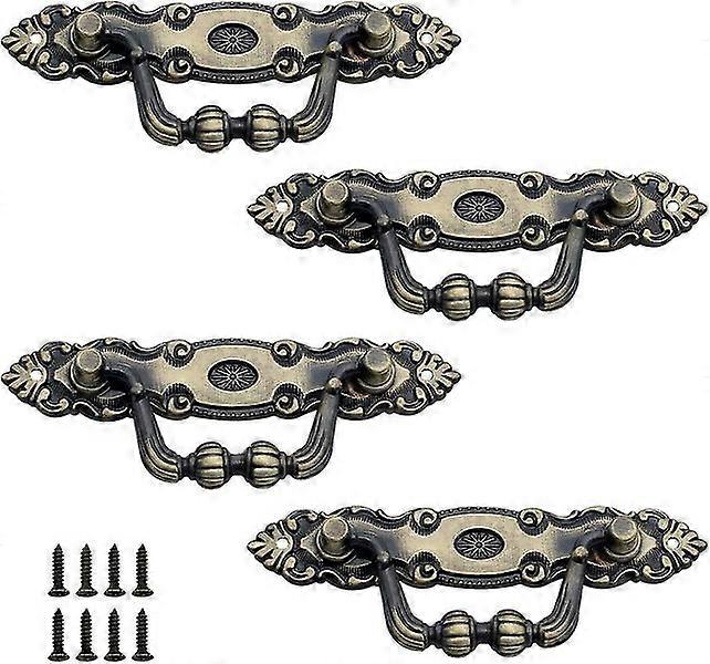 4 Pcs Vintage Zinc Bronze Drawer Handles for Cabinets and Furniture - Durable, Elegant Design, Easy Installation