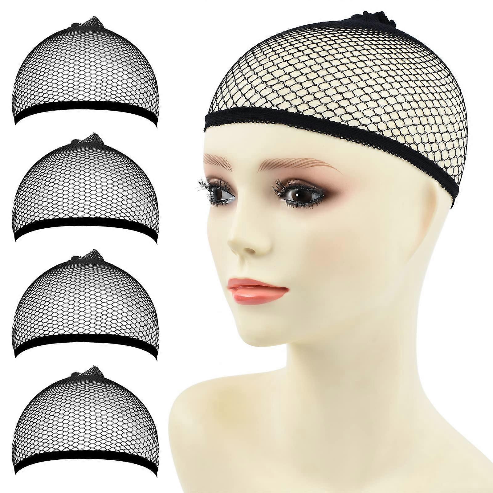 Mesh Wig Cap Net, 4 Pieces Hair Mesh Net Wig Caps, Liner Weaving Caps for Women, Men, Kids Black