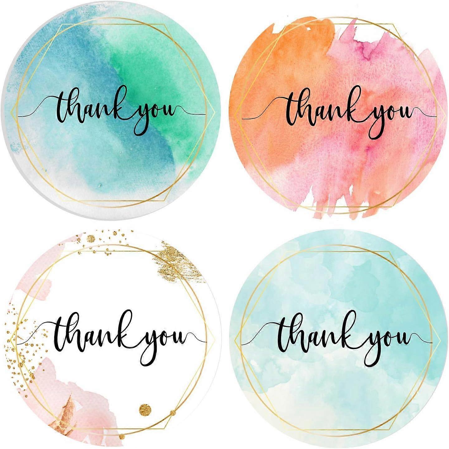 hank You Stickers Roll Elegant Water Color with Gold Foil 1 inch Waterproof 500 Labels for Small Business, Floral Designer, Artist 4 Watercolor Desig