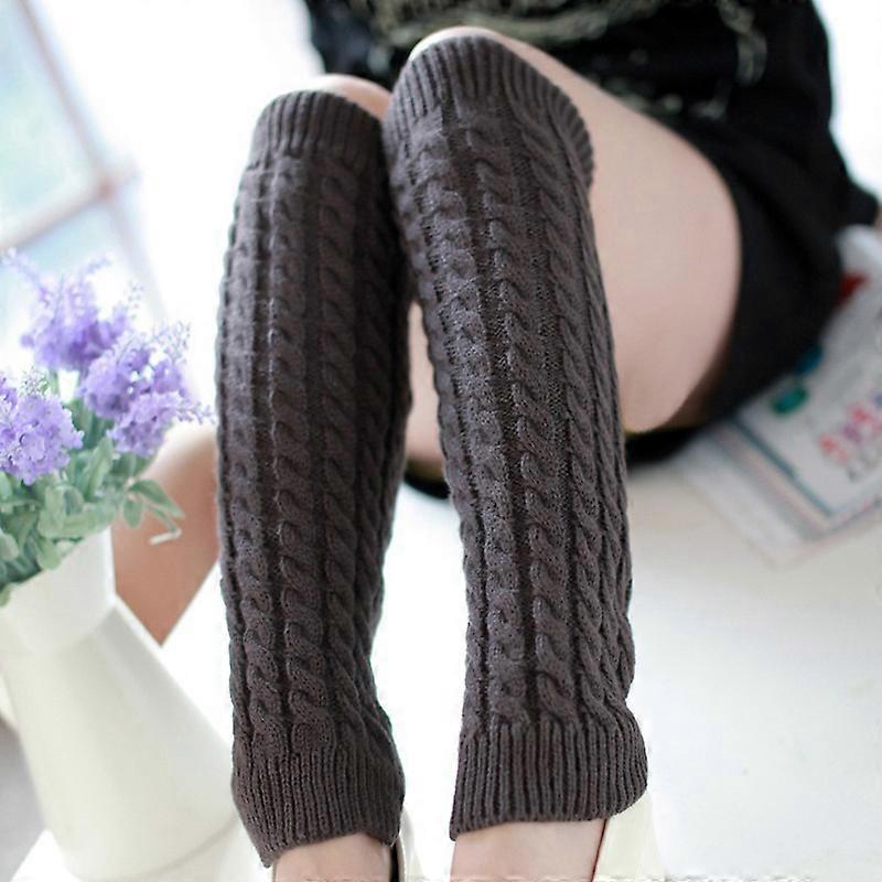 Women Solid High Knee Leg Warmers Twist Knit Socks Winter Slouch Boot Toppers Cuffs