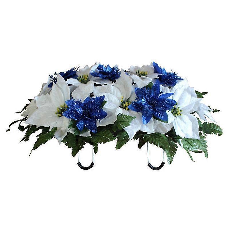 Șaua de flori a cimitirului artificial Floare de cimitir pentru piatra funerară Ziua Veteranilor albastră