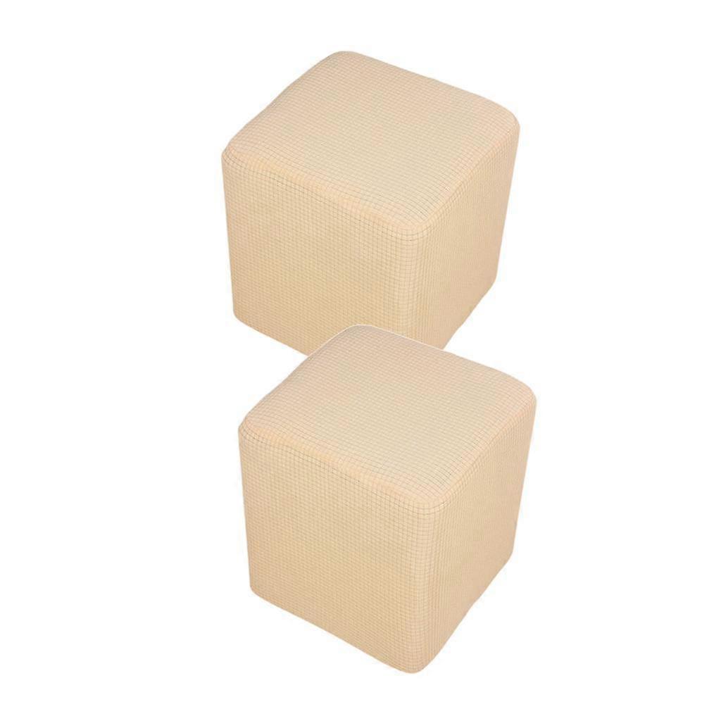 2xFoot Stool Slipcover Stretch Ottoman Rectangle Footstool Covers Beige