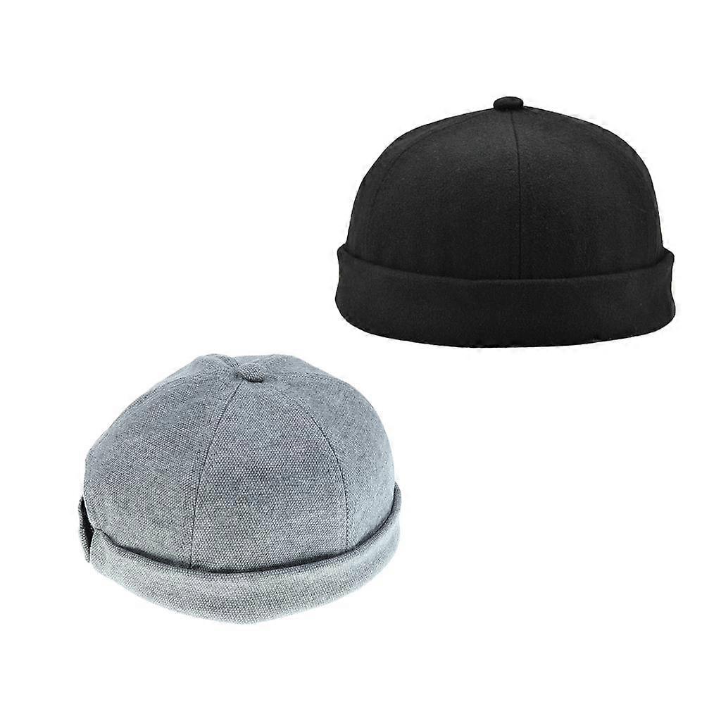 2x Mens Adjustsble Docker Hat Sailor Cap Mechanic Biker Hat Skull Cap Beanie
