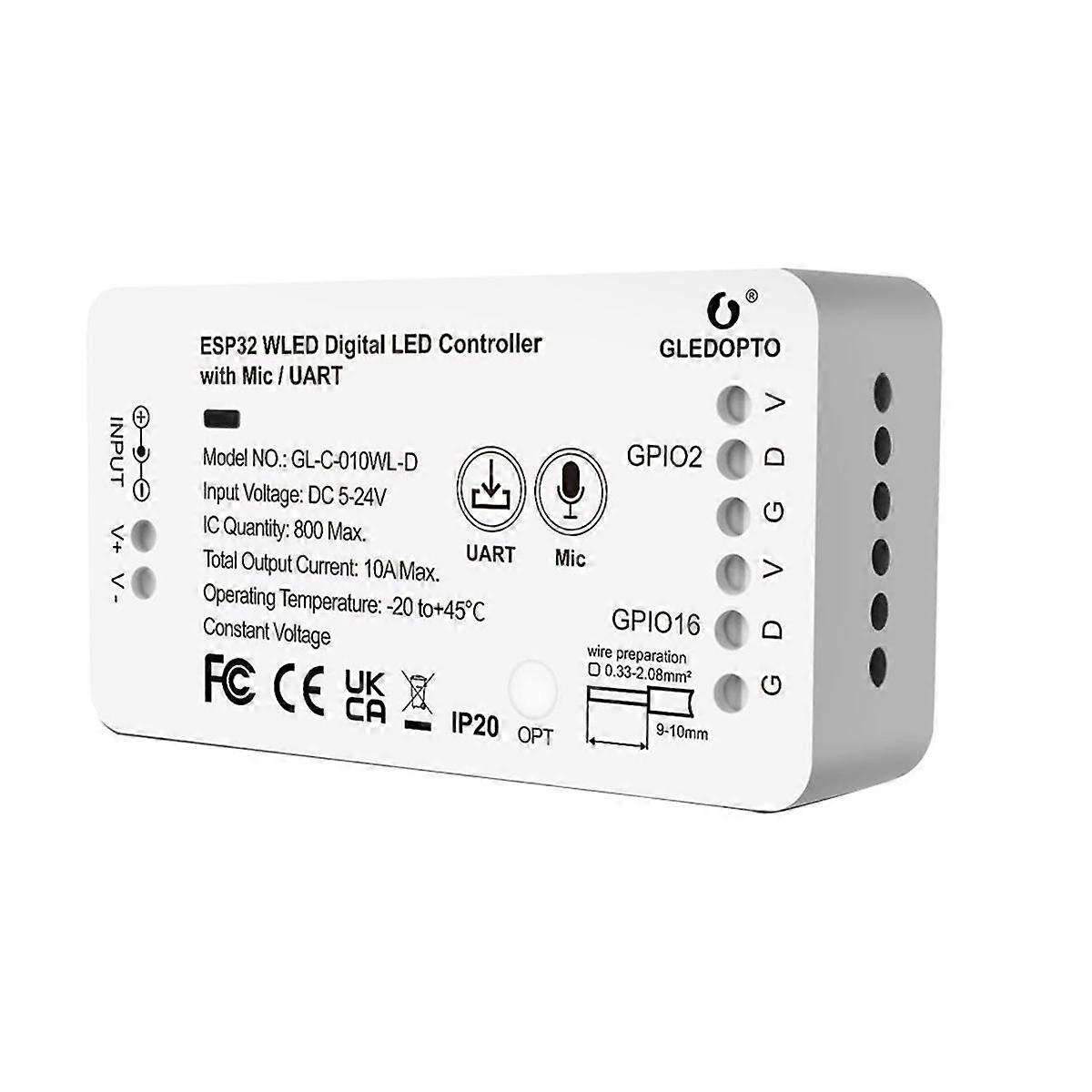 ESP32 WLED LED Controller with Mic Microphone UART Download Dynamic Lighting Modes for LED Strip Lights