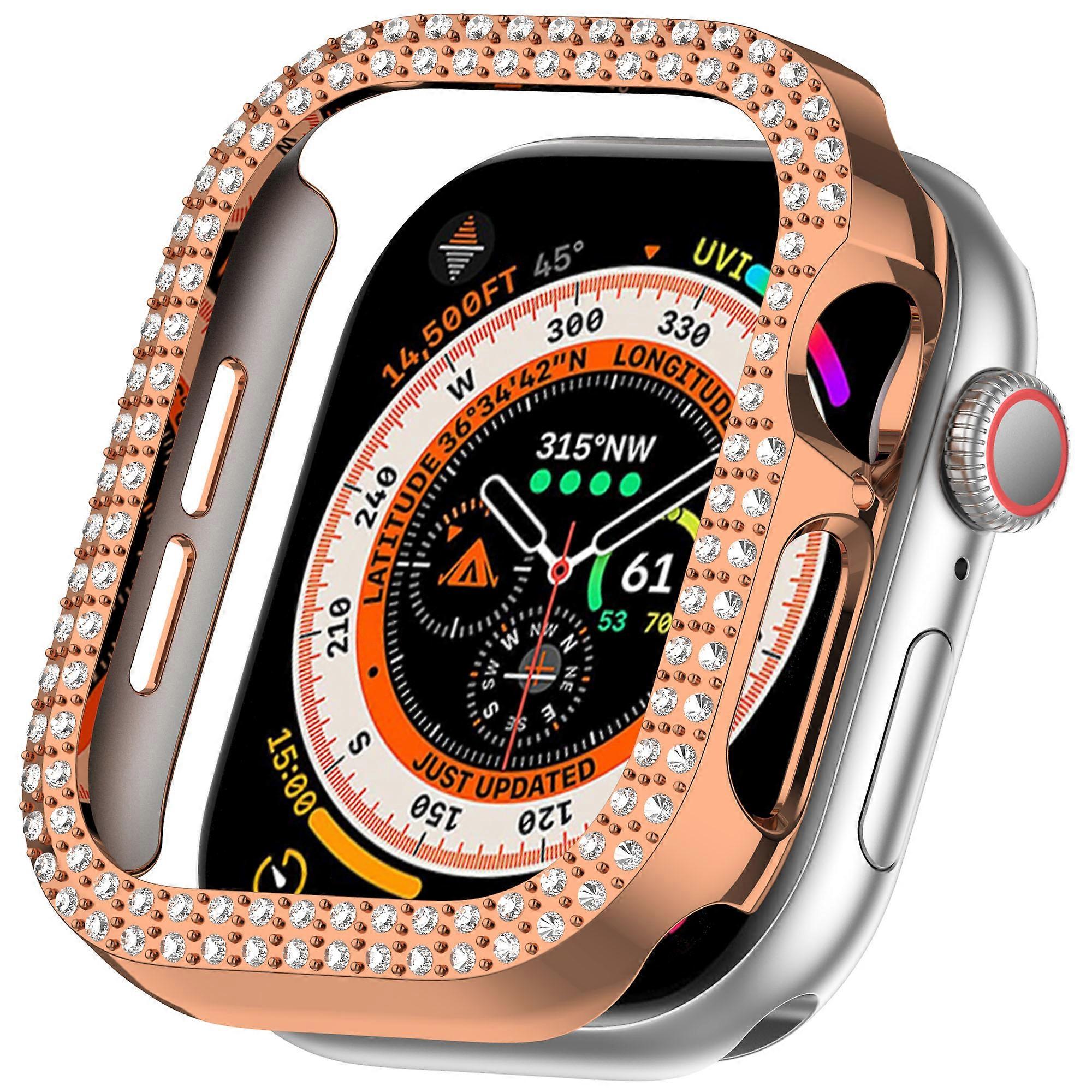 Θήκη πλαισίου ρολογιού PC για Apple Watch Series 10 42mm Double Row Rhinestone Decor Hollow-Out Cover