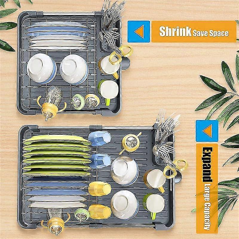 Dish Drying Rack, Kitchen Counter Dish Drainers Rack, Auto-drain Expandable Strainers Over Sink Dry