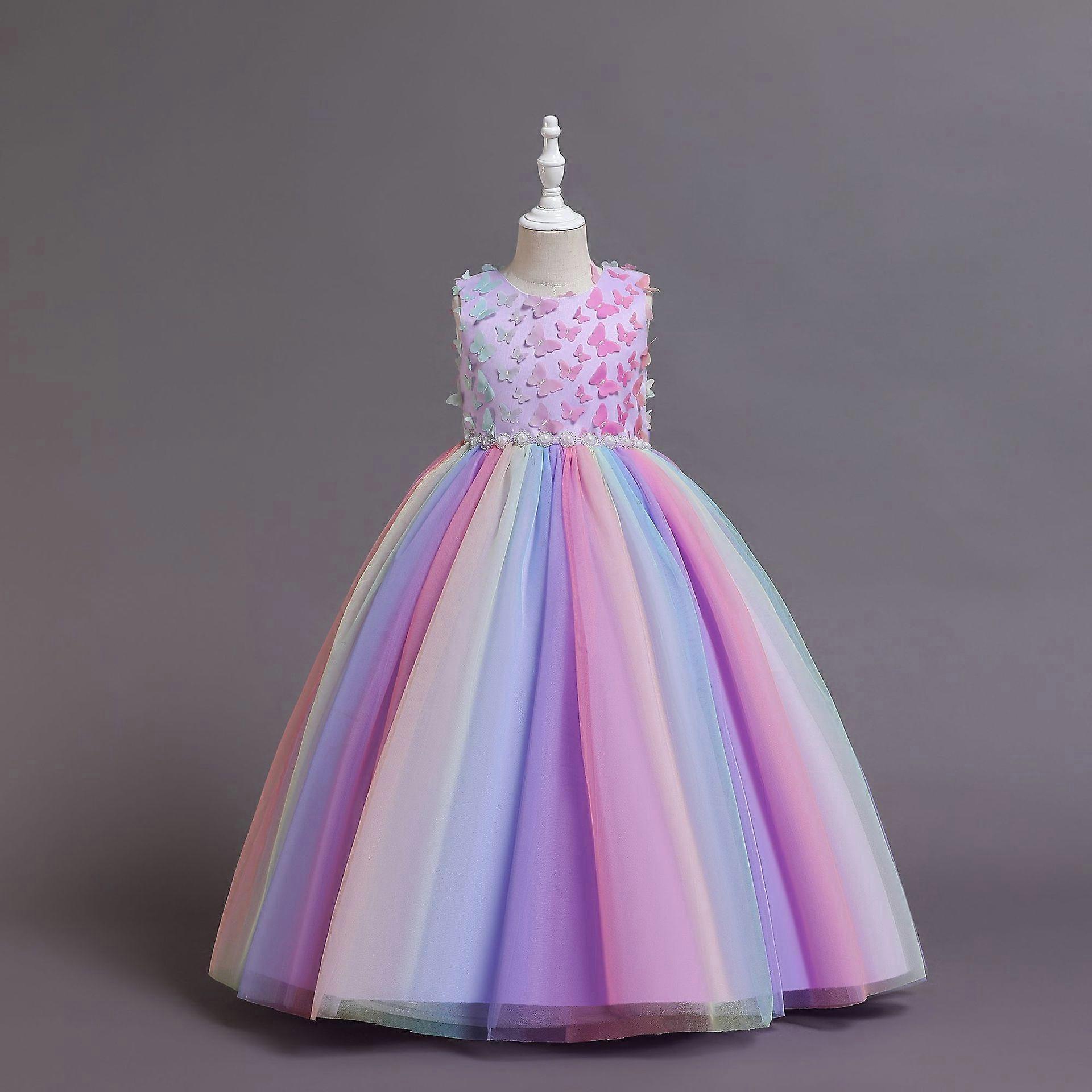 Robe de soirée d’anniversaire de princesse douce - Jupe tutu en tulle à motif papillon coloré pour les filles