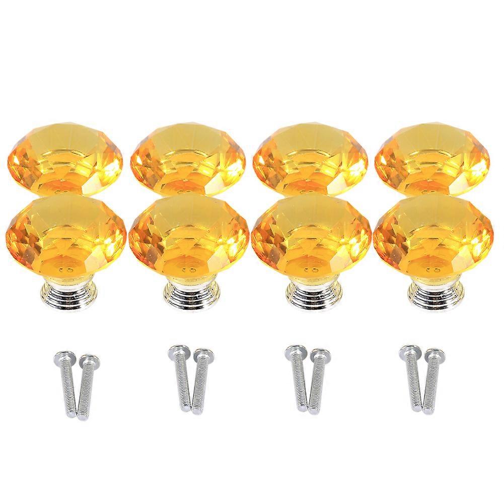 8PCS Crystal Glass Furniture Drawer Cabinet Kitchen Cupboard Door Knobs Pull Yellow