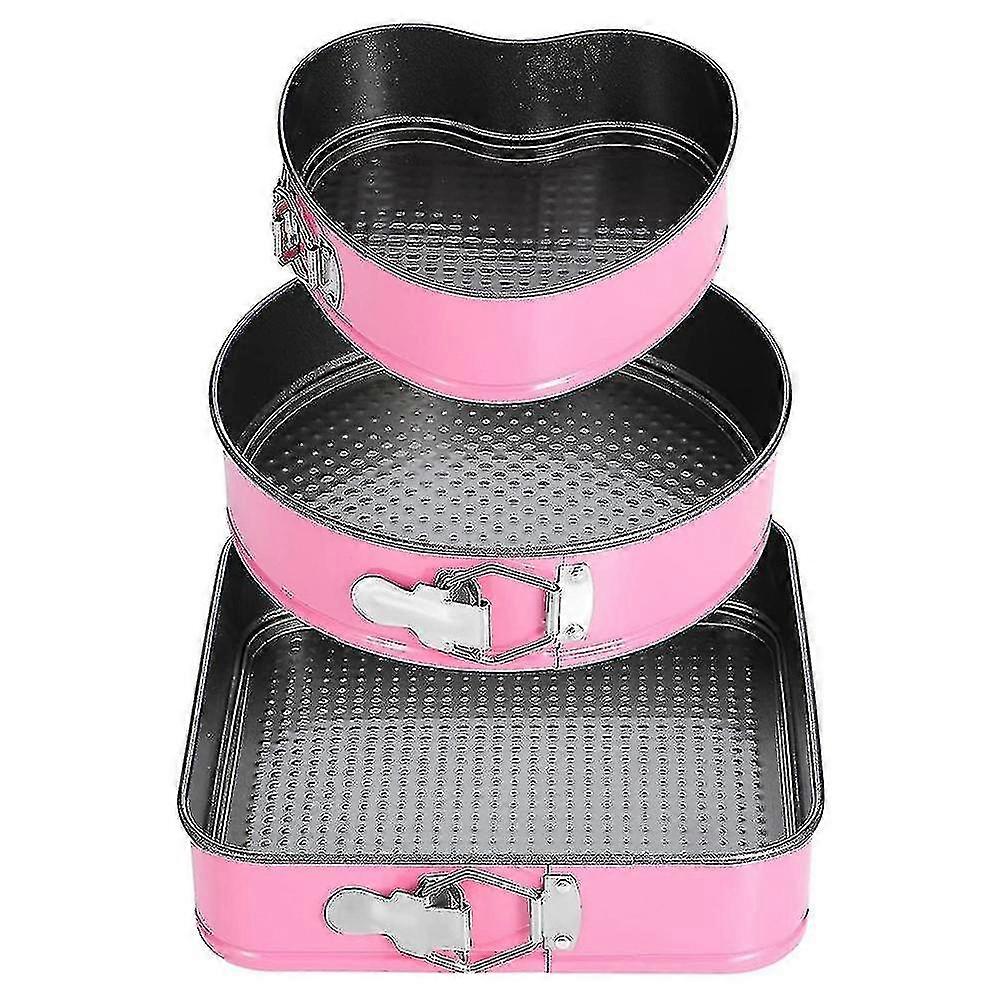 Compatible Withspringform Pan Set 3 Pieces Round Square And Heart Shaped Cake Pans