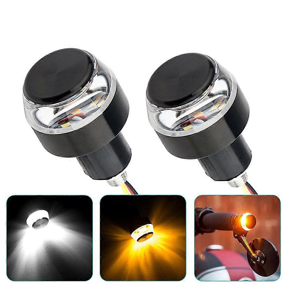 2Pcs Motorcycle LED Handlebar Bar End Turn Signal Lights White Yellow Flasher Indicators Scooter Handle Grip Blinker Side Marker