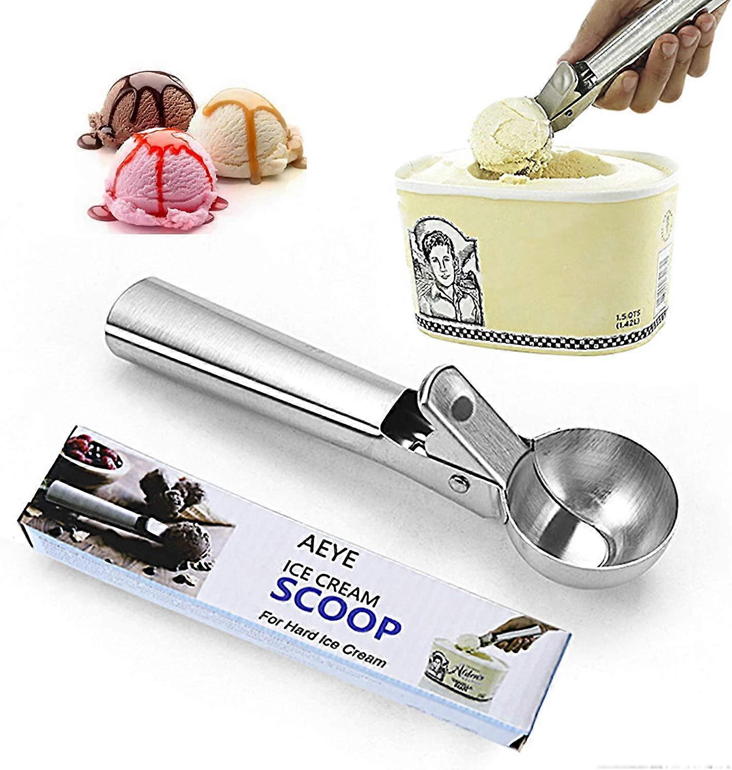 Stainless Steel Ice Cream Scoop, with Trigger, Durable & Easy to Use, Nonstick, Dipper for Ice Cream, Fruits, Melon Ball, Sorbet, Meatball