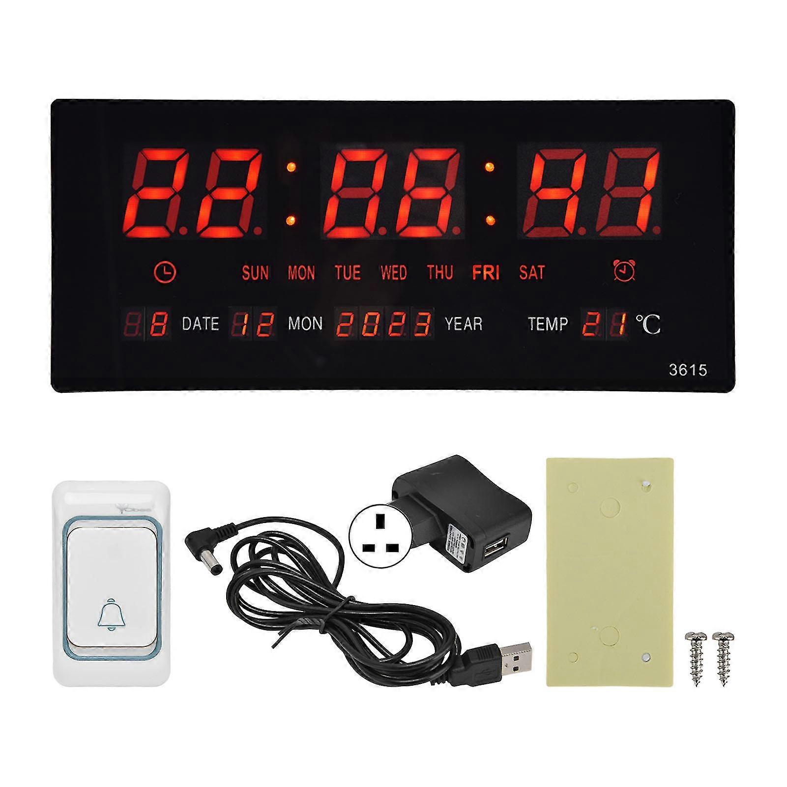 LED Digital Wall Clock Luminous Clear Display Accurate Timing Mute Plug-in Timer 100-240V UK Plug
