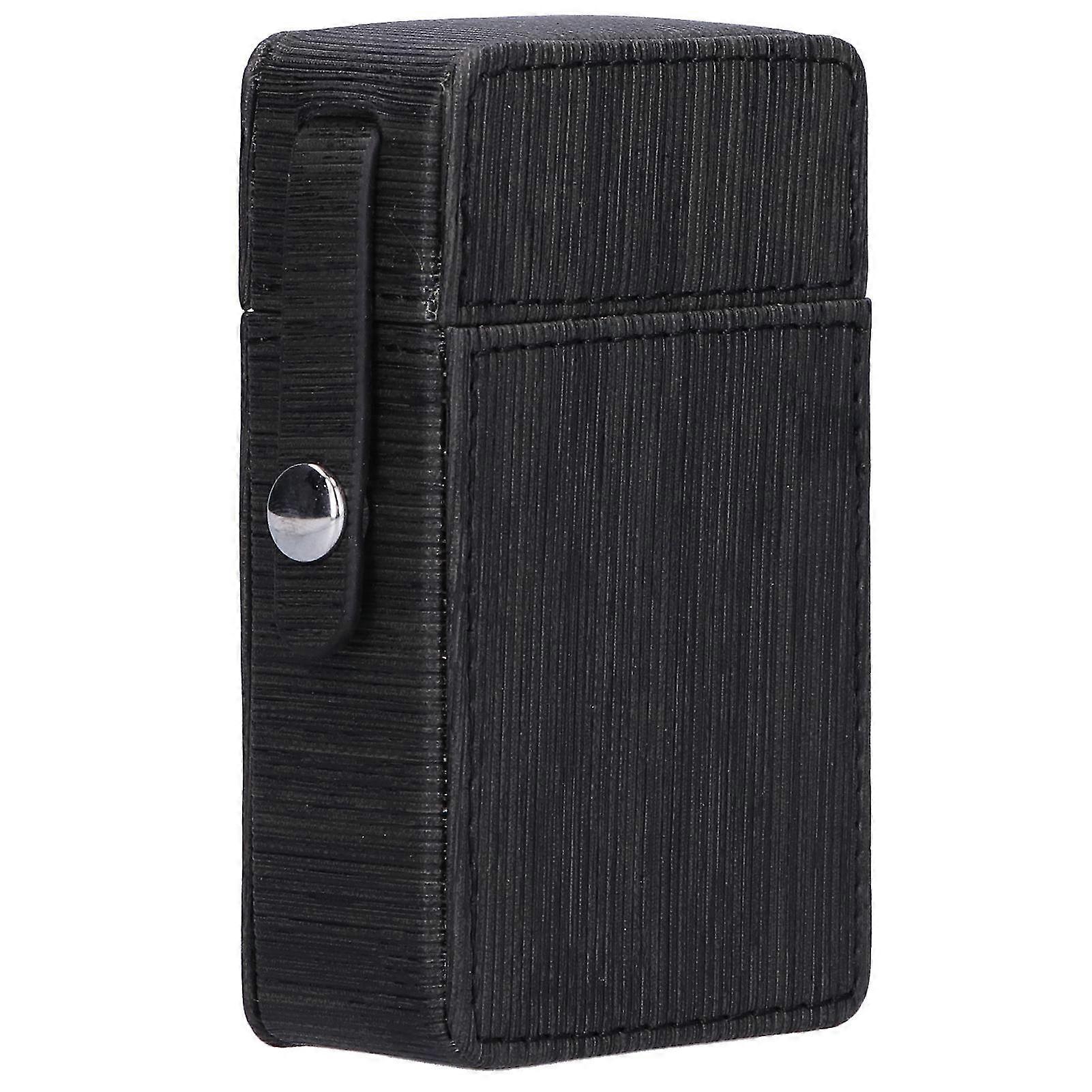 Portable Striped PU Leather Cigarette Case - Lighter Cigarette Storage Pouch Organizer (Black)