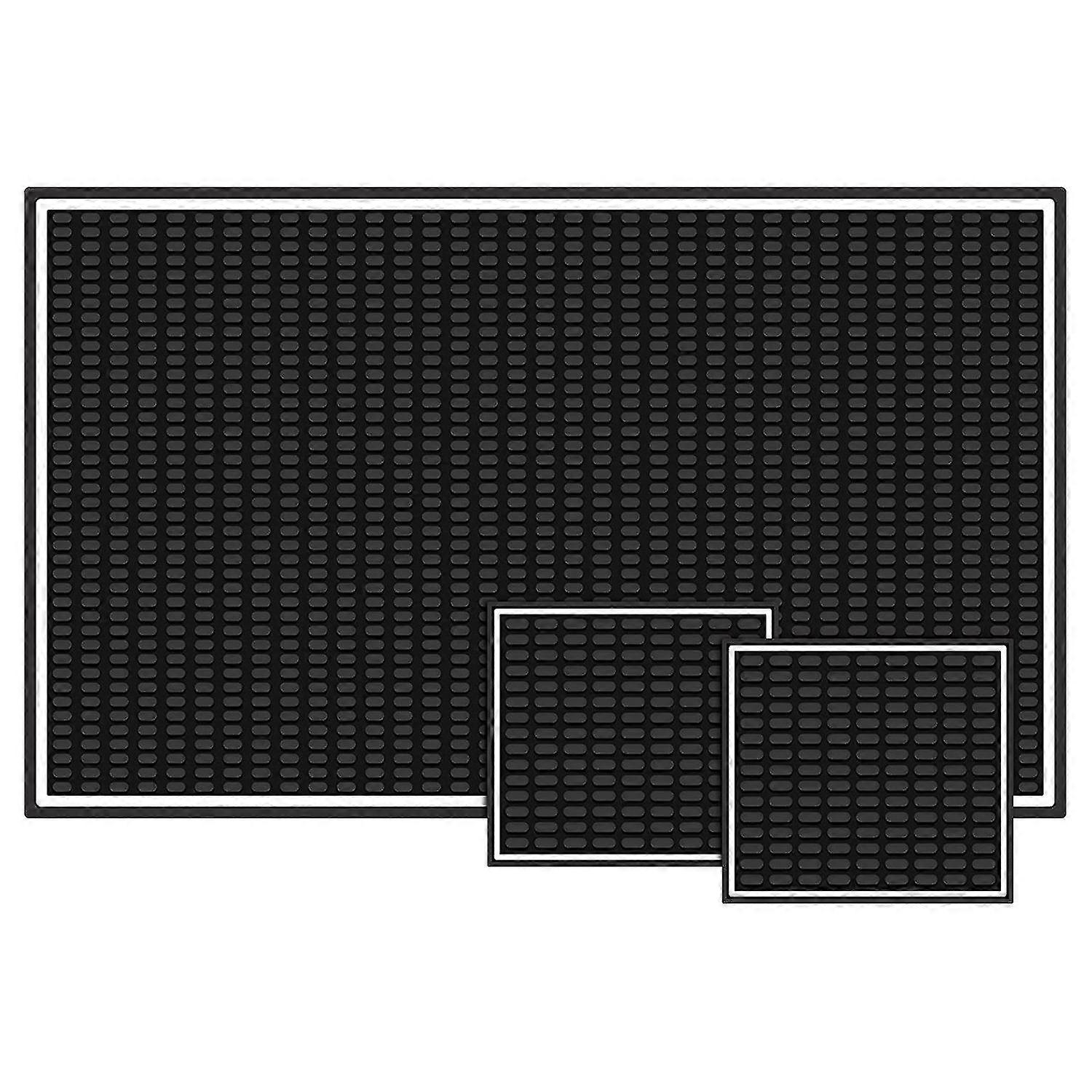 Coffee Bar Mats For Countertop 18 X 12 Inch Thick, Rubber Bar Mat With Two Coasters, Slip Resistant