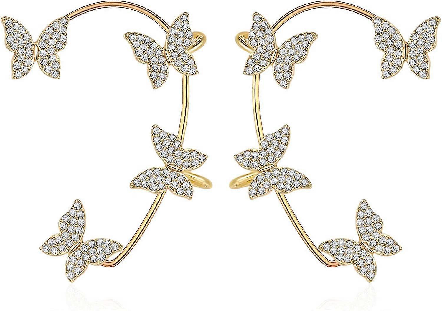 女性のためのバタフライイヤリング、ゴールドシルバージルコントレンディステートメント低アレルギー性非ピアスイヤークリップカフバタフライイヤリング女の子ジュエリー