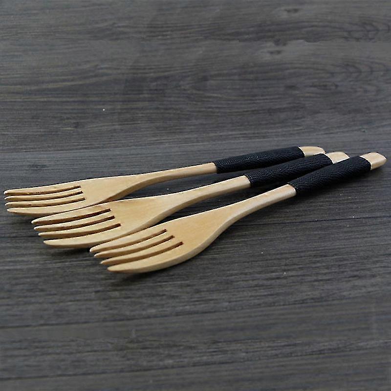 Hand-made Solid Wooden Fork Four Teeth 7inch Natural Solid Wood Made