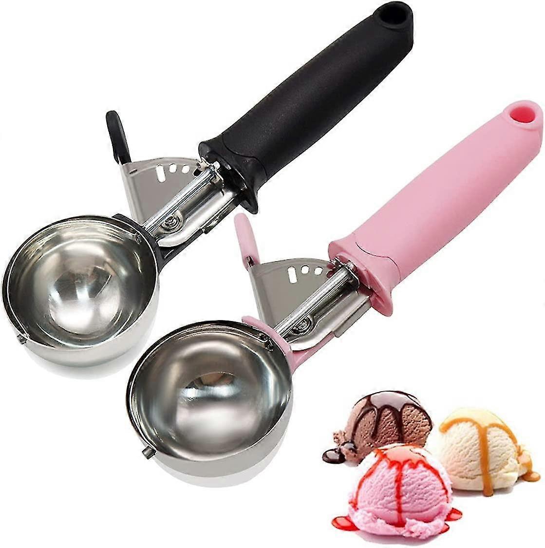Ice Cream Scoop Stainless Steel With Trigger Release And Comfort Handle, Ice Hockey Scoop For Fruit Mashed Potato Cake Dessert, (pink, Black)