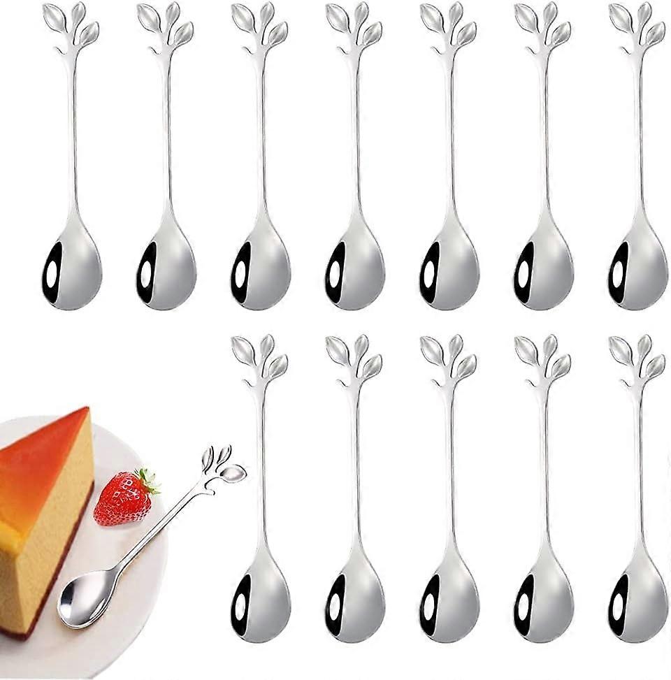 12 Adet Paslanmaz Çelik Yaprak Çay Kaşığı, Mini Çay Kaşığı Dal Tasarım Tatlı Kaşığı, Kullanılmış
