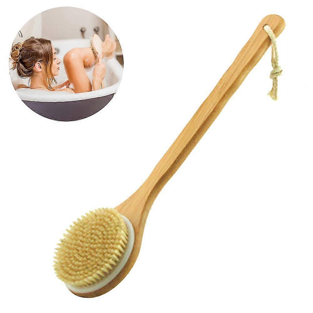 Cepillo de ducha con cerdas naturales mango largo de bambú Cepillo corporal de baño