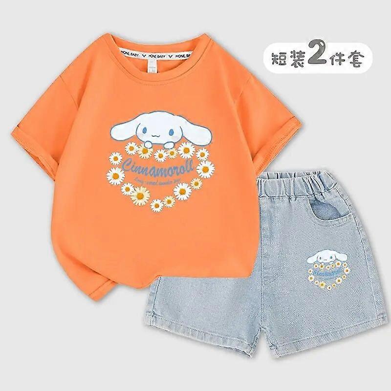 Sanrios Kawaii أنيمي Cinnamoroll لطيف الكرتون الصيف جديد طقم أطفال فضفاض عارض قصير الأكمام السراويل قطعتين مجموعة هدية عيد ميلاد