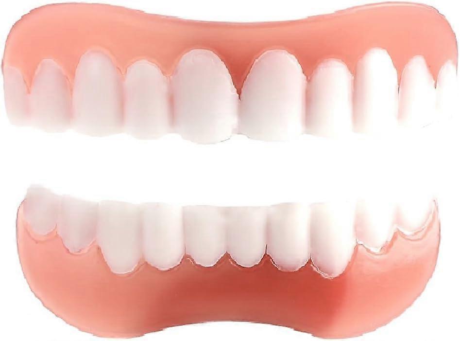 Veneer Dentures Set, 2Pack Upper and Lower False Teeth, Bright White Shade, Comfortable & Adjustable Fake Teeth