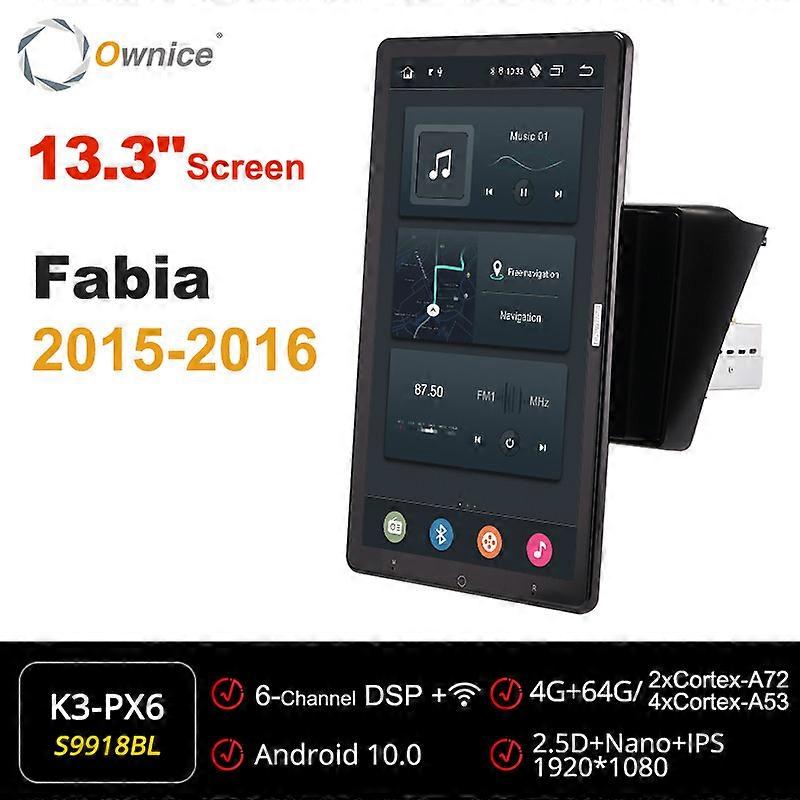 Tesla style PX6 DSP 13.3" Android 10.0 Car DVD Player Rotating Screen 1920*1080 GPS Navigation Radio For Skoda Fabia 2015-2016