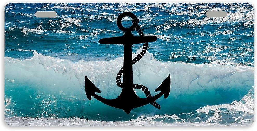 Placa de licença de etiqueta de carro de metal de âncora marítima com 2 furos 11,8 x 6,1 polegadas
