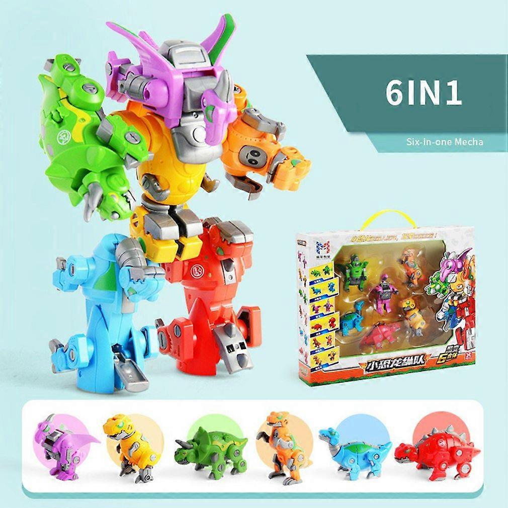 Deformation Toy Small Dinosaur Column Six-in-one Mech Team Fit Puzzle Robot Imagination Children's Toy