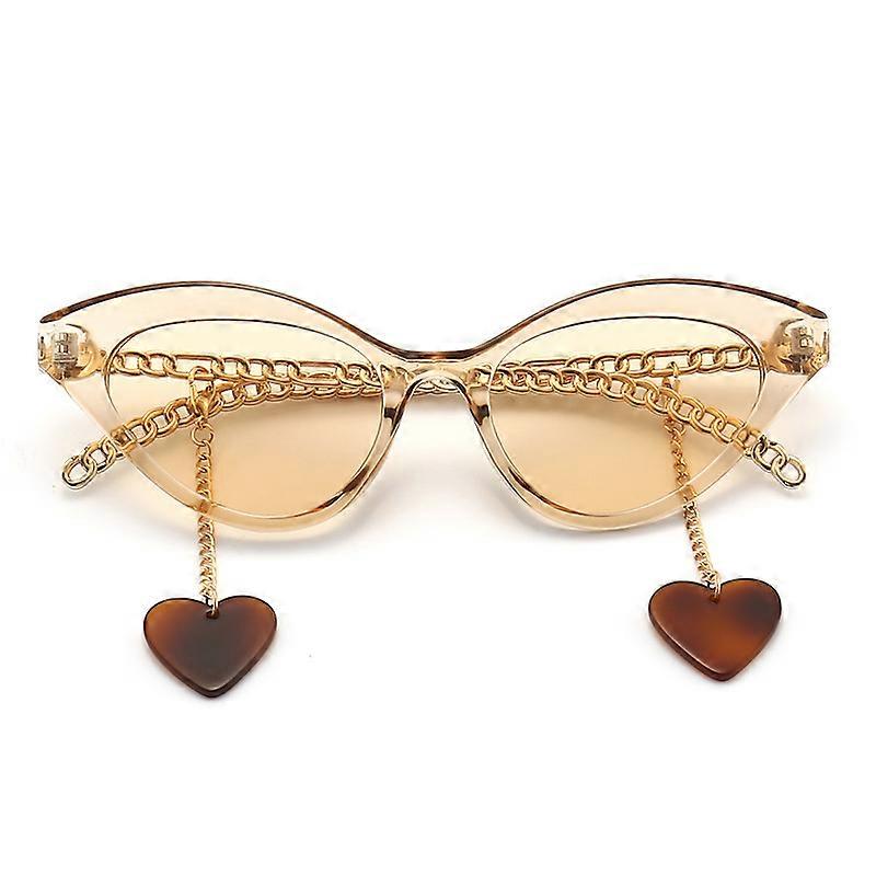 Retro Cat Eye -aurinkolasit Naiset, joilla on metalliketjut jalat&rakkaus riipus koristelu silmälasit UV400 Oculos De Sol