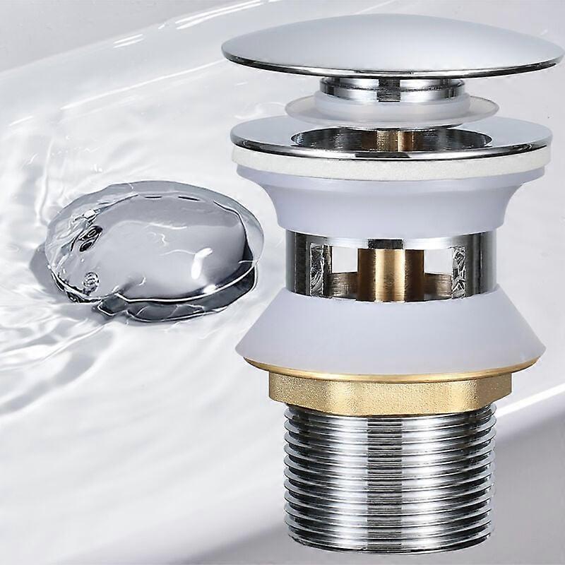 Washbasin Drain for Washbasin with Overflow, Push Valve Waste for Washbasin in Brass, Chrome.