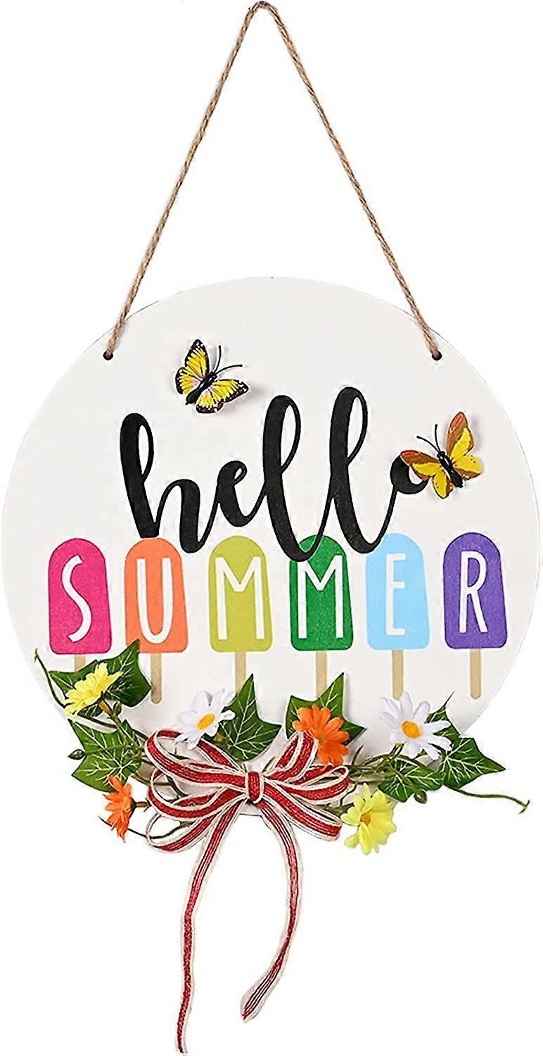 Welcome sign for front door - 30 cm - Hello Summer pattern - Hanging decoration - For home